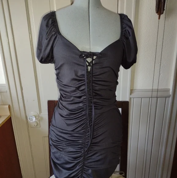 Sexy lace up ruched bodycon dress - Picture 1 of 3